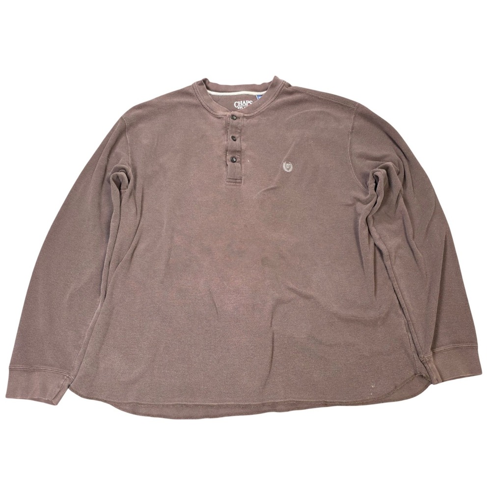 Chaps Waffle Knit Long Sleeve Henley Shirt Men's Size 3XB Brown Cotton Logo
